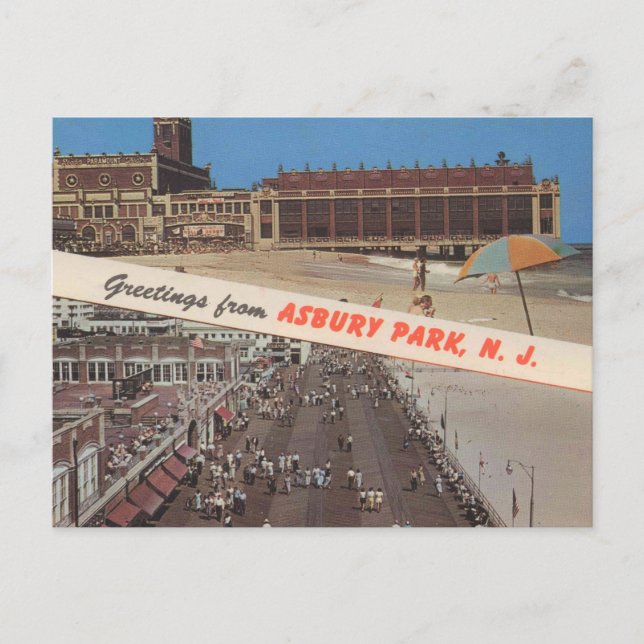 Asbury Park NJ, Greetings, Jersey Shore, Classic  Postcard (Front)