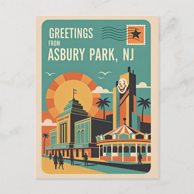 Asbury Park NJ Retro Whimsical Postcard (Front)