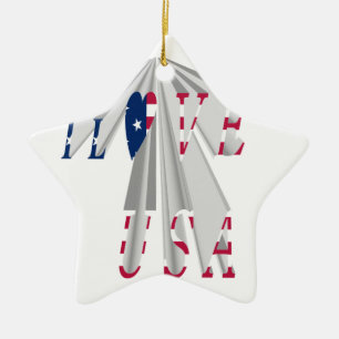 Ascending Patriotism: I Love USA Perspective Art Ceramic Tree Decoration