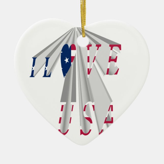 Ascending Patriotism: I Love USA Perspective Art Ceramic Tree Decoration (Front)