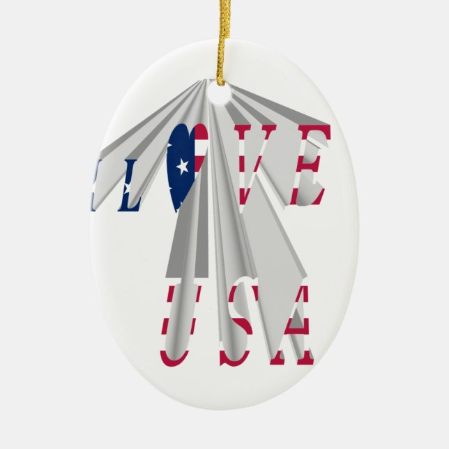 Ascending Patriotism: I Love USA Perspective Art Ceramic Tree Decoration (Front)