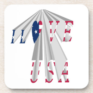 Ascending Patriotism: I Love USA Perspective Art Coaster