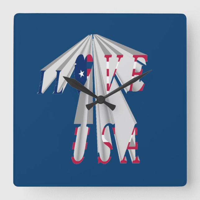 Ascending Patriotism: I Love USA Perspective Art Square Wall Clock (Front)