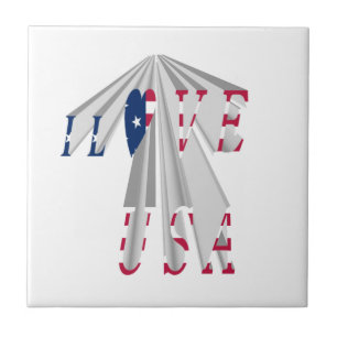 Ascending Patriotism: I Love USA Perspective Art Tile
