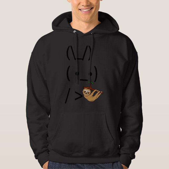 Ascii Bunny Rabbit Holding A Sloth Hoodie (Front)