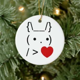 ASCII Text Art Bunny Rabbit Give Heart Ceramic Tree Decoration