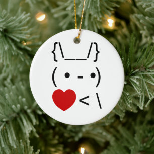 ASCII Text Art Bunny Rabbit Take Heart Back Ceramic Tree Decoration