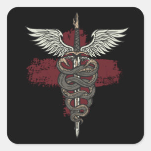 Asclepius Greek Mythology Medicine God Snake Rod Square Sticker