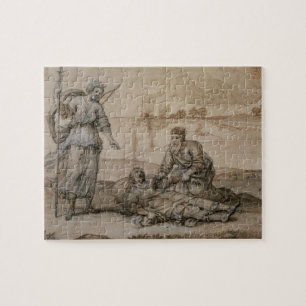 Asclepius Reviving Hippolytus (pen & ink, wash and Jigsaw Puzzle