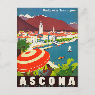 Ascona Switzerland - Vintage Swiss Travel Poster Postcard