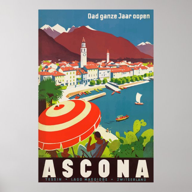 Ascona Switzerland Vintage Travel Poster (Front)