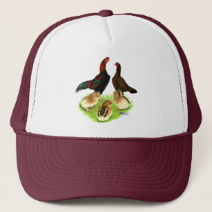 Aseel Black Red Chicken Family Trucker Hat