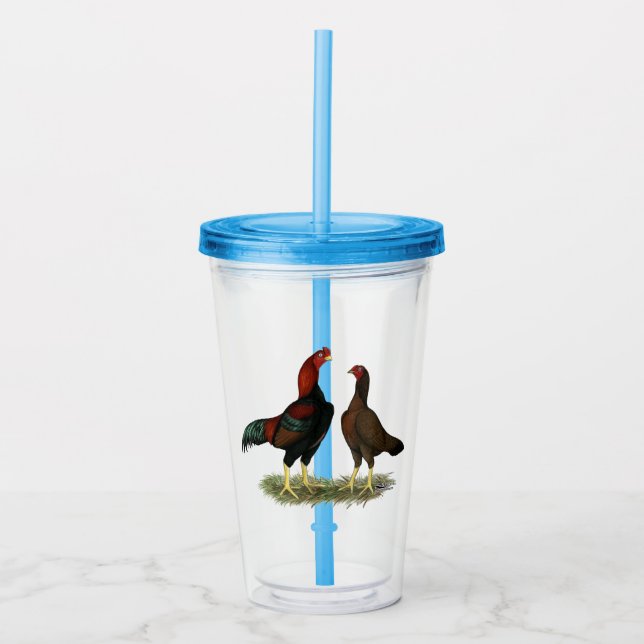 Aseel Black Red Chickens Acrylic Tumbler (Front)
