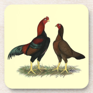Aseel Black Red Chickens Coaster