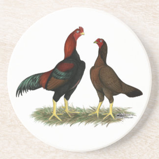 Aseel Black Red Chickens Coaster