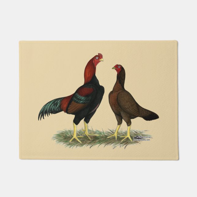 Aseel Black Red Chickens Doormat (Front)