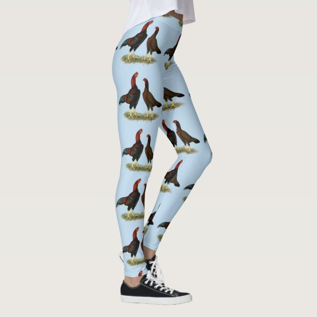 Aseel Black Red Chickens Leggings (Right)