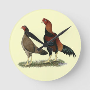 Aseel Wheaten Chickens Round Clock