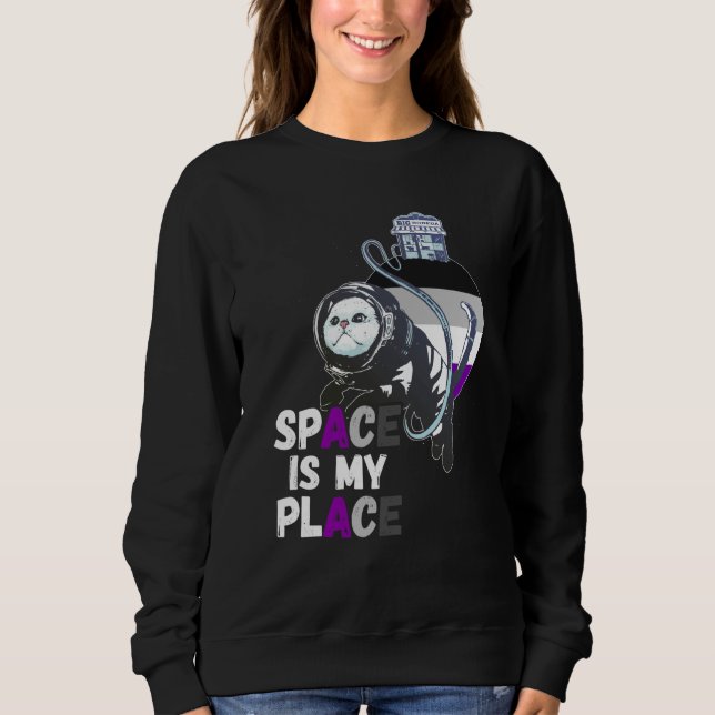 Asexual Astronaut Cat Retro Space Is My Place Ace  Sweatshirt (Front)