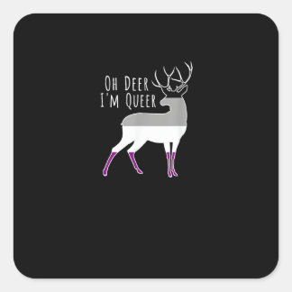 Asexual Flag Oh Deer Queer Pride Funny LGBT Design Square Sticker