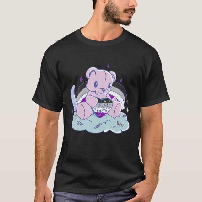 Asexual Hug Me Cute Bear Clouds Candy Asexual Flag T-Shirt (Front)