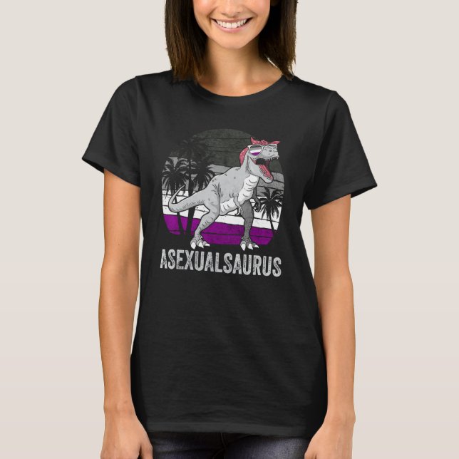 Asexual Pride Ace Flag Dinosaur Trex LGBTQ Demisau T-Shirt (Front)