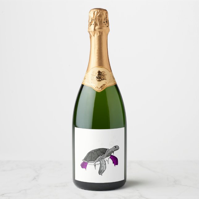 Asexual Pride Ace Flag Sea Turtle Subtle LGBTQ Sparkling Wine Label (Front)