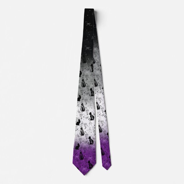 Asexual Pride Black Cat - Mystical Witchy Tie (Front)