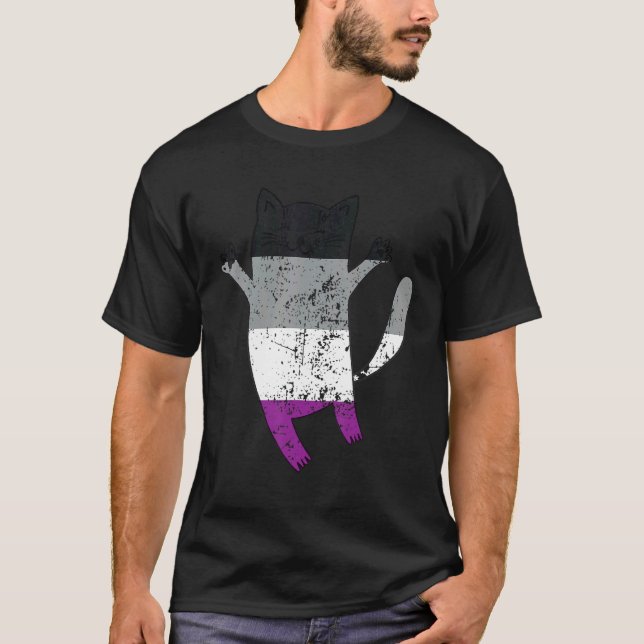 Asexual Pride Flag  Happy Cat Asexual T-Shirt (Front)