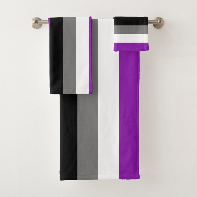 Asexual Pride, LGBTQ Pride, Striped Print Bath Towel Set (Insitu)