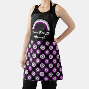 Asexuality pride flag and rainbow with text / dark apron