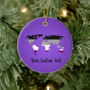 Asexuality pride flag with a world map ceramic tree decoration