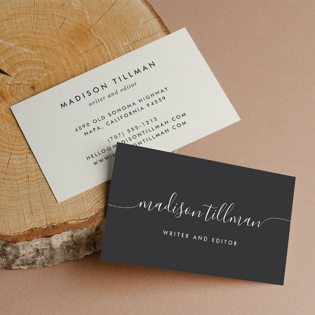 Ash Black & Ivory Modern Calligraphy Script Business Card (Creator Uploaded)