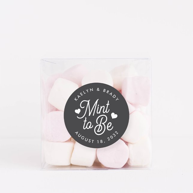 Ash Black | Mint to Be Personalised Wedding Favour Classic Round Sticker (Creator Uploaded)