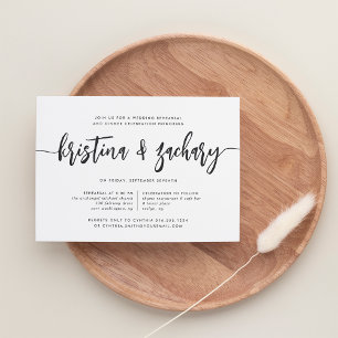 Ash Black Modern Signature Rehearsal Dinner Invitation