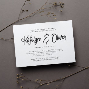 Ash Black Modern Signature Rehearsal Dinner Invitation