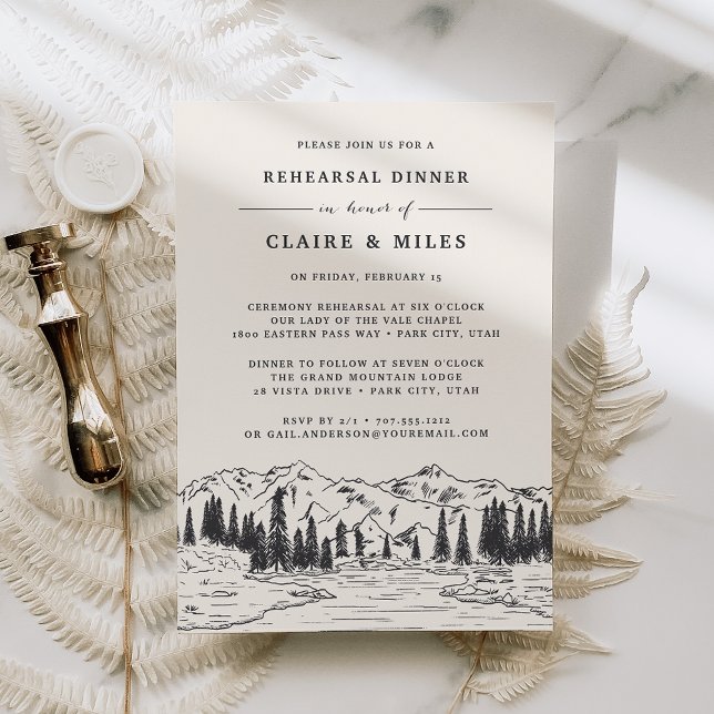 Ash Black | Mountain Sketch Rehearsal Dinner Invitation (Creator Uploaded)