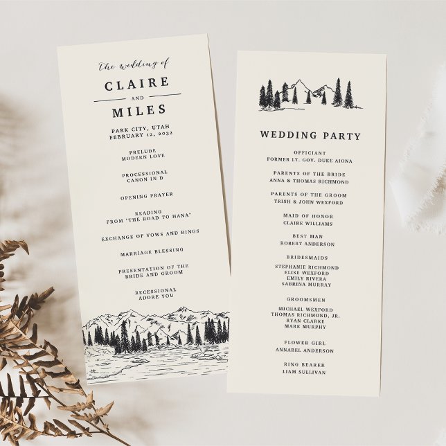 Ash Black | Mountain Sketch Wedding Ceremony Programme (Creator Uploaded)