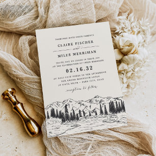 Ash Black   Mountain Sketch Wedding Invitation