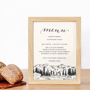 Ash Black Mountain Sketch Wedding Menu Sign