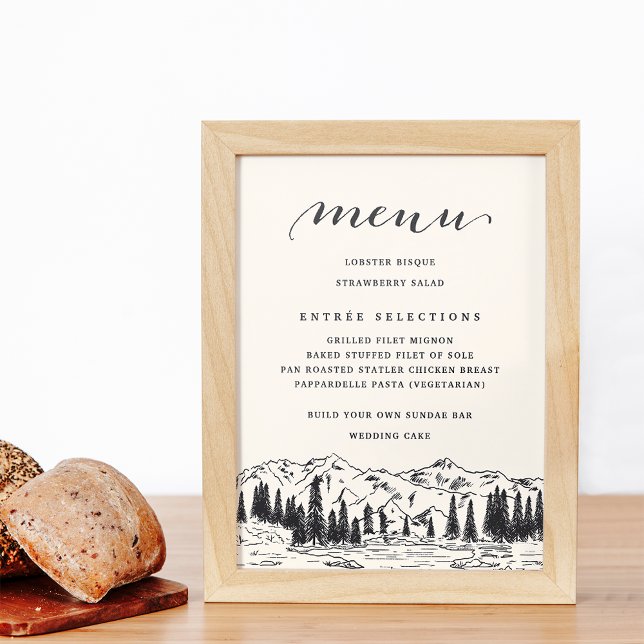 Ash Black | Mountain Sketch Wedding Menu Sign (Creator Uploaded)