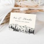 Ash Black | Mountain Sketch Wedding Thank You Card<br><div class="desc">Designed to coordinate with our Mountain Sketch wedding collection, these wintry rustic chic thank you cards feature a sketched illustration of mountain peaks, pine trees and a flowing river across the bottom, with "love and thanks" in elegant hand lettered calligraphy and your names beneath. Personalise the inside with a wedding...</div>