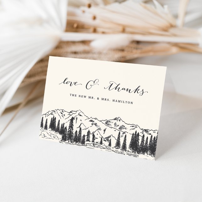 Ash Black | Mountain Sketch Wedding Thank You Card (Creator Uploaded)