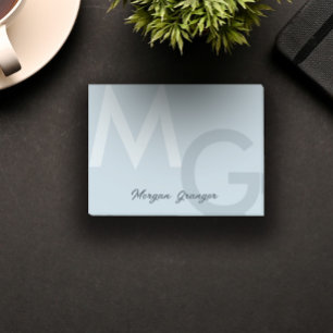Ash Blue Minimal Clean Modern Large Monogram Post-it Notes