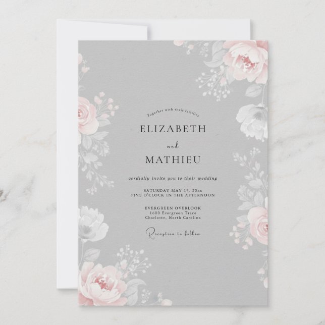 Ash Blush Ranunculus Eucalyptus Wedding Invitation (Front)