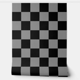 Ash Grey and Black Chequered Pattern Wallpaper