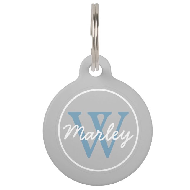 Ash Grey and Carolina Blue Monogram Pet Tag (Front)