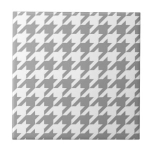 Ash Grey and White Houndstooth Check Tile