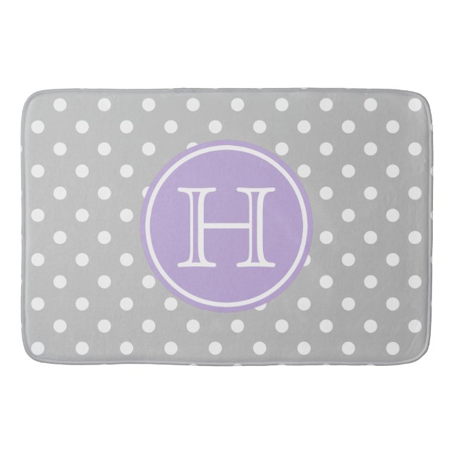 Ash Grey and White Polka Dots With Sweet Lavender Bath Mat (Front)