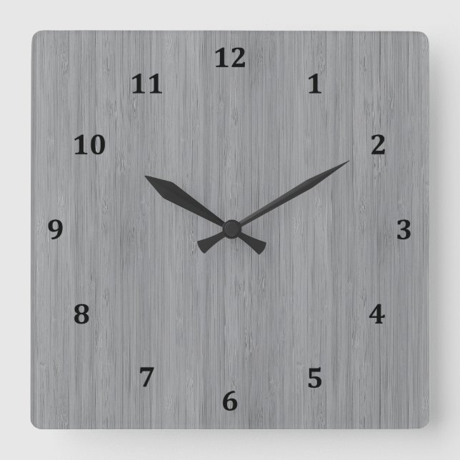 Ash Grey Bamboo Wood Grain Look Square Wall Clock (Front)